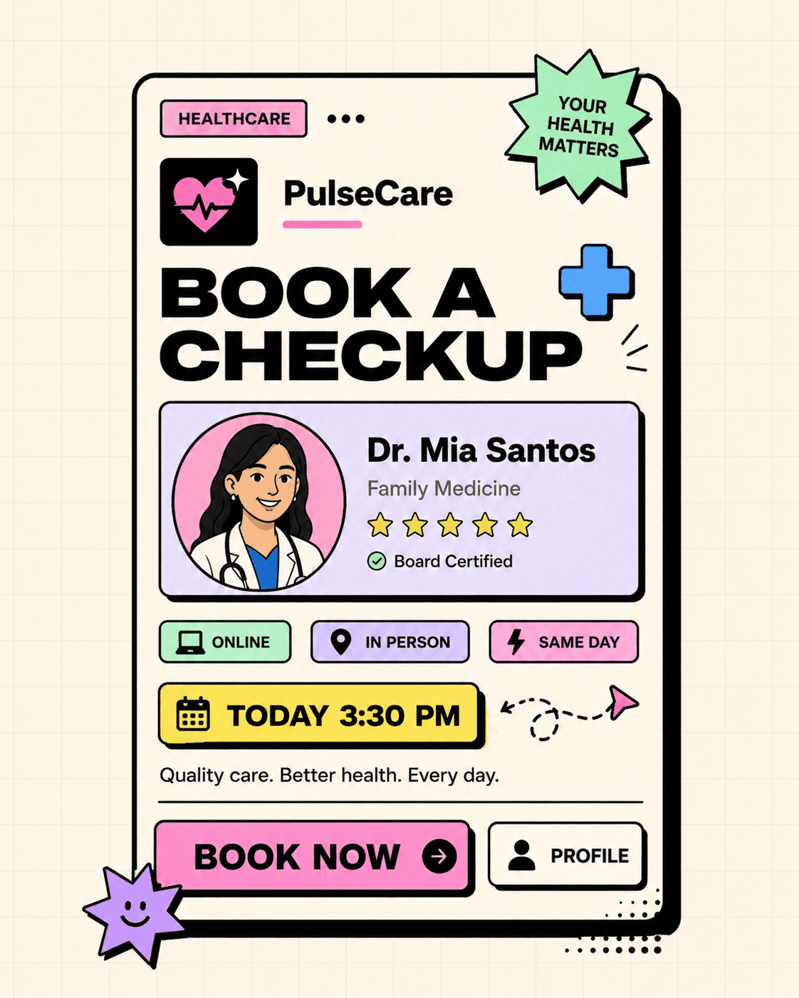 Healthcare card – Book checkup