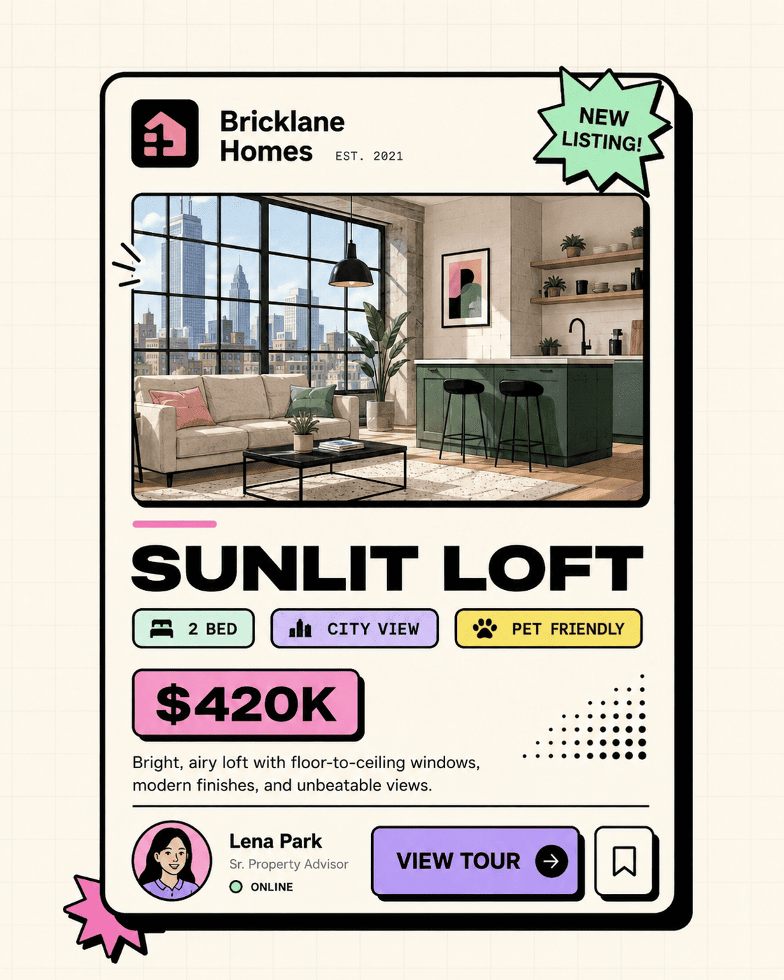 Listing card – Sunlit loft