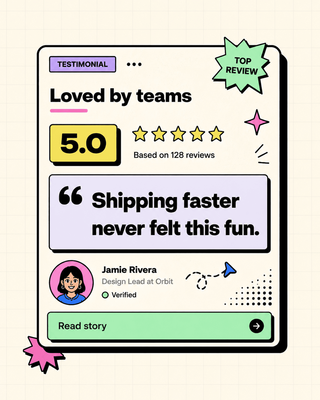 Testimonial card – Loved by teams