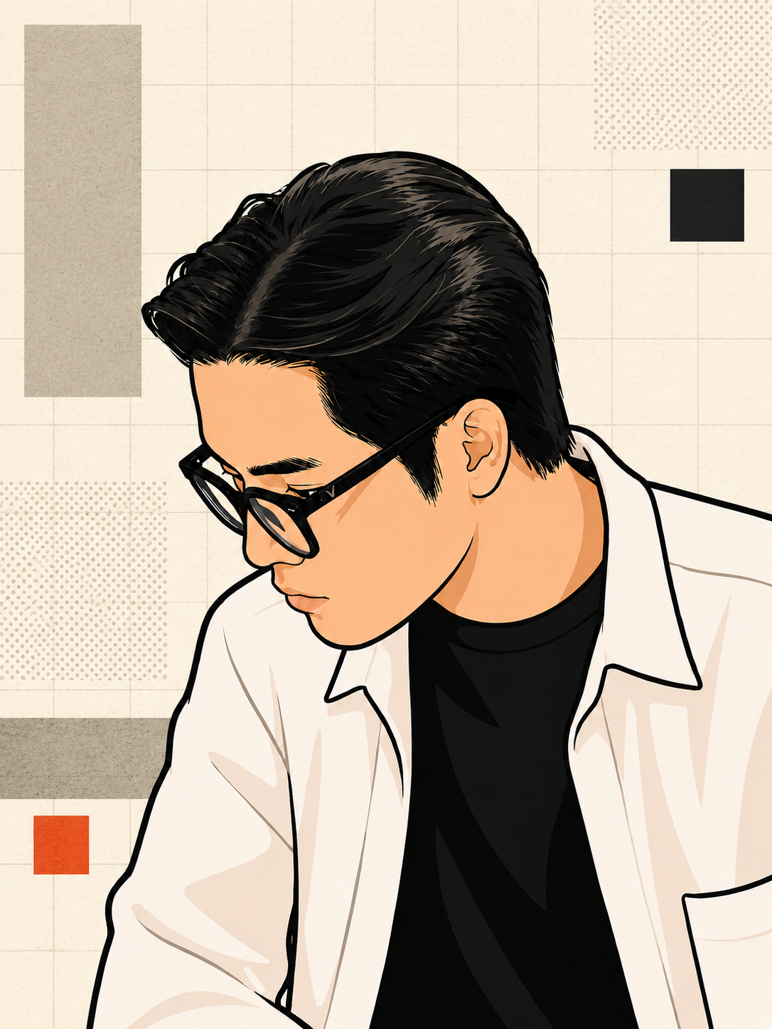 Neo-brutalist illustration of Khang Tran